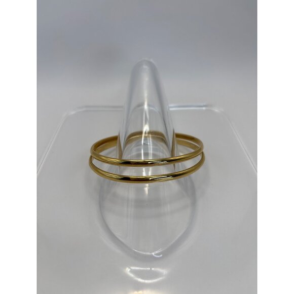 Vintage Jewelry - Vintage Gold Tone Oval Stackable 2 Two Thin Bangle Bracelets Minimalist 8"